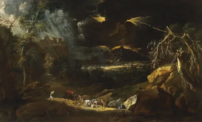 Framed Print : Landscape with a Storm, 1701. Creator: Marco Ricci Framed Print : Landscape with a Storm, 1701. Creator: Marco Ricci
