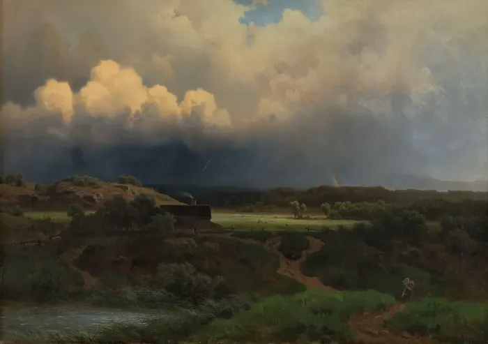 Framed Print : Landscape with stormy Sky, 1855. Creator: Joachim Frich Framed Print : Landscape with stormy Sky, 1855. Creator: Joachim Frich