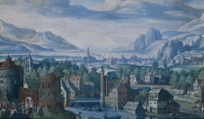 Framed Print : Landscape with the story of Jephthah's daughter, 1580-1589. Creator: Jacob Savery I Framed Print : Landscape with the story of Jephthah's daughter, 1580-1589. Creator: Jacob Savery I
