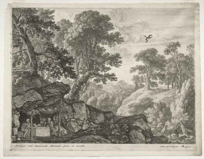 Framed Print : Landscape with Sts. Paul and Anthony. Creator: Herman van Swanevelt (Dutch, c. 1600-1655) Framed Print : Landscape with Sts. Paul and Anthony. Creator: Herman van Swanevelt (Dutch, c. 1600-1655)