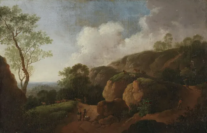 Framed Print : Landscape with Sunken Roads, 1760s. Creator: Johann Georg Wagner Framed Print : Landscape with Sunken Roads, 1760s. Creator: Johann Georg Wagner