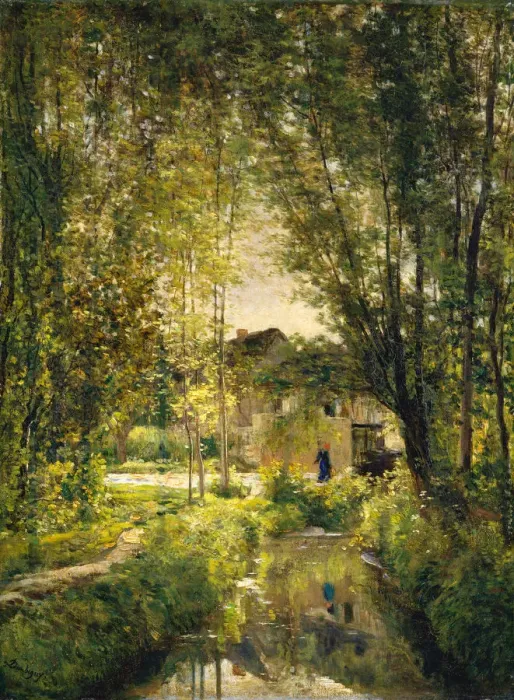 Framed Print : Landscape with a Sunlit Stream, ca. 1877. Creator: Charles Francois Daubigny Framed Print : Landscape with a Sunlit Stream, ca. 1877. Creator: Charles Francois Daubigny