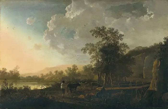 Framed Print : Landscape with a Sunset, 1655. Creator: Aelbert Cuyp Framed Print : Landscape with a Sunset, 1655. Creator: Aelbert Cuyp
