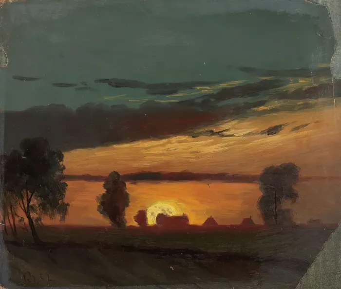 Framed Print : Landscape in Sunset, 1852. Creator: Knud Baade Framed Print : Landscape in Sunset, 1852. Creator: Knud Baade