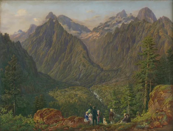 Framed Print : Landscape in the Tatras with figures, 1851. Creator: Karol Augustus Tibely Framed Print : Landscape in the Tatras with figures, 1851. Creator: Karol Augustus Tibely
