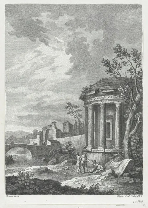 Framed Print : Landscape with Temple, ca. 1750-70. Creator: Joseph Wagner Framed Print : Landscape with Temple, ca. 1750-70. Creator: Joseph Wagner
