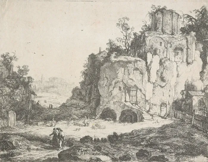 Framed Print : Landscape with the Temple of the Sibyl at Tivoli, 1645. Creator: Joan van Noort Framed Print : Landscape with the Temple of the Sibyl at Tivoli, 1645. Creator: Joan van Noort