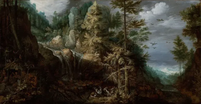 Framed Print : Landscape with the Temptation of Saint Anthony, 1617. Creator: Roelandt Savery Framed Print : Landscape with the Temptation of Saint Anthony, 1617. Creator: Roelandt Savery