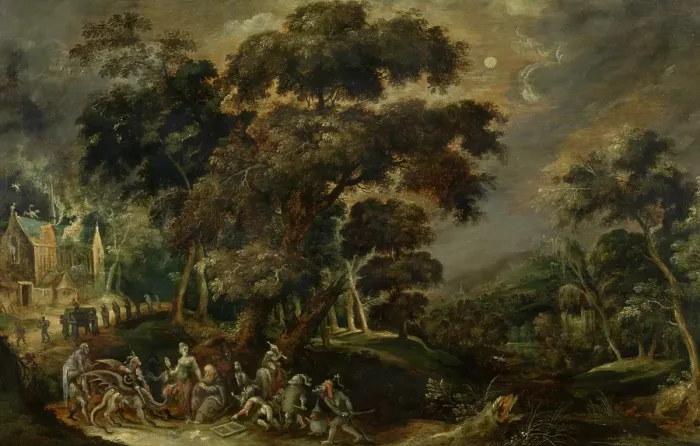 Framed Print : Landscape with the Temptation of Saint Anthony the Great, c1590-1630. Creator: Kerstiaen de Keuninck Framed Print : Landscape with the Temptation of Saint Anthony the Great, c1590-1630. Creator: Kerstiaen de Keuninck