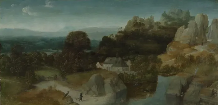 Framed Print : Landscape with the Temptation of Saint Antony Abbot, c.1510-c.1520. Creator: Workshop of Joachim Patinir Framed Print : Landscape with the Temptation of Saint Antony Abbot, c.1510-c.1520. Creator: Workshop of Joachim Patinir