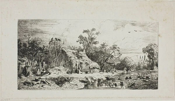 Landscape with Thatched Cottages, 1844. Creator: Charles Emile Jacque