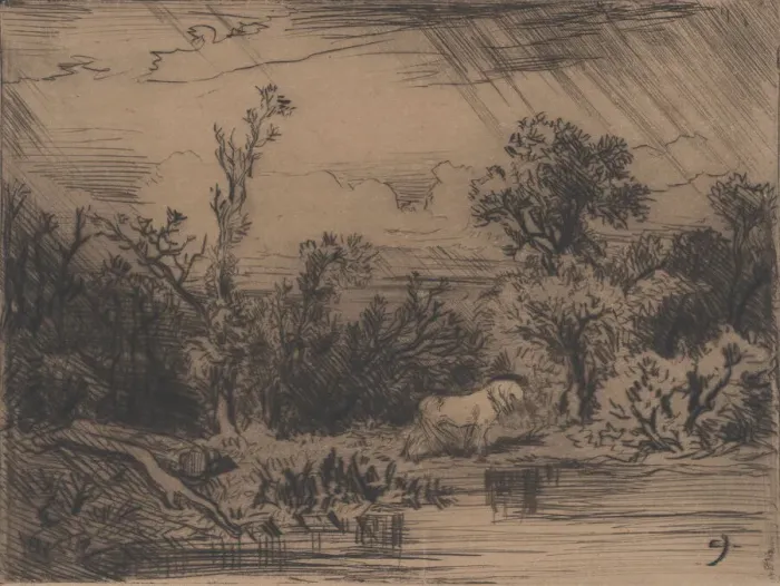Framed Print : Landscape with Thunderstorm, 1848. Creator: Charles Emile Jacque Framed Print : Landscape with Thunderstorm, 1848. Creator: Charles Emile Jacque