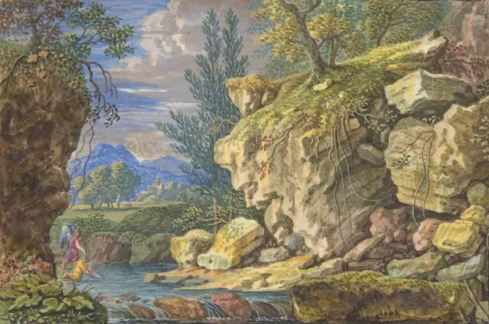 Framed Print : Landscape with Tobias and the Angel, 17th-early 18th century Framed Print : Landscape with Tobias and the Angel, 17th-early 18th century