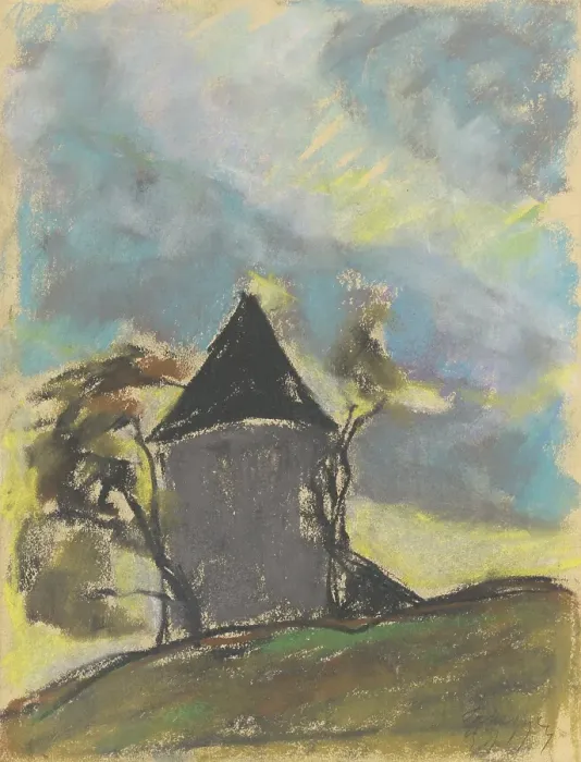 Framed Print : Landscape with a tower, 1931. Creator: Zolo Palugyay Framed Print : Landscape with a tower, 1931. Creator: Zolo Palugyay