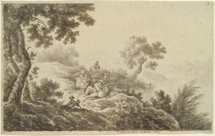 Framed Print : Landscape with Travelers, 1776. Creator: Johann Albrecht Dietzsch