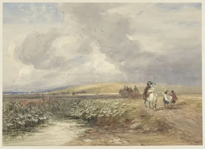 Framed Print : Landscape with travelers, 1793-1859. Creator: David Cox the Elder Framed Print : Landscape with travelers, 1793-1859. Creator: David Cox the Elder