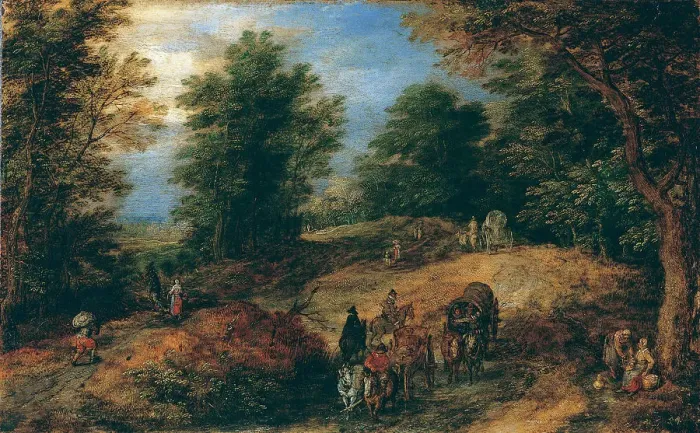 Framed Print : Landscape with Travelers on a Woodland Path, ca. 1607. Creator: Jan Brueghel the Elder Framed Print : Landscape with Travelers on a Woodland Path, ca. 1607. Creator: Jan Brueghel the Elder
