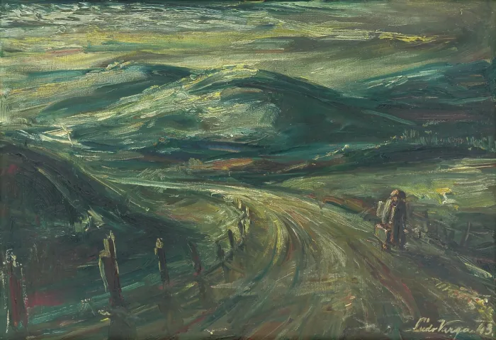 Framed Print : Landscape with travellers, 1943. Creator: Ludovit Varga Framed Print : Landscape with travellers, 1943. Creator: Ludovit Varga