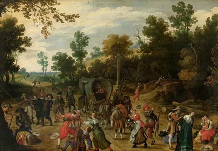 Framed Print : Landscape with Travellers Attacked by Robbers, c1600-1640. Creator: Sebastian Vrancx Framed Print : Landscape with Travellers Attacked by Robbers, c1600-1640. Creator: Sebastian Vrancx