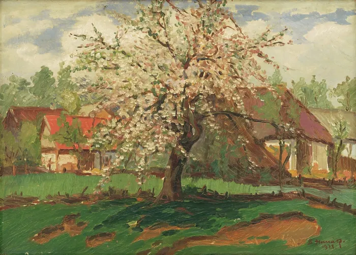 Framed Print : Landscape with trees in blossom, 1928. Creator: Bohumil Hanak Framed Print : Landscape with trees in blossom, 1928. Creator: Bohumil Hanak
