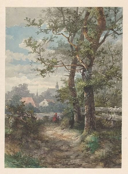 Landscape with two trees, a city in the distance, 1875. Creator: Sebastiaan Mattheus Sigismund de Ranitz