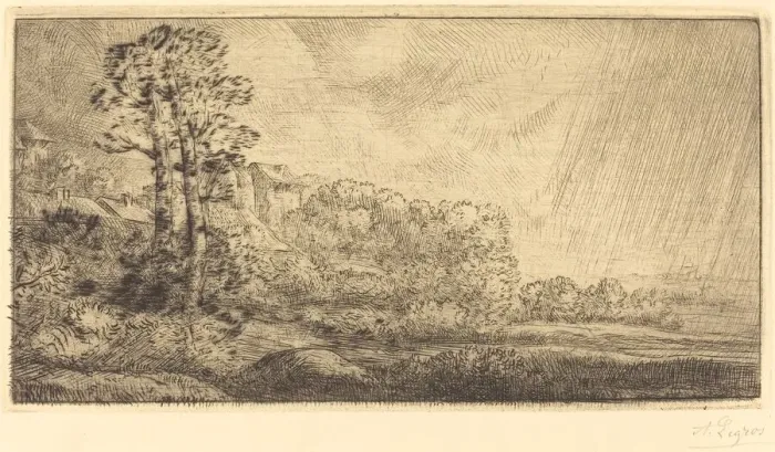 Framed Print : Landscape with Two Trees (Paysage aux deux arbres). Creator: Alphonse Legros Framed Print : Landscape with Two Trees (Paysage aux deux arbres). Creator: Alphonse Legros