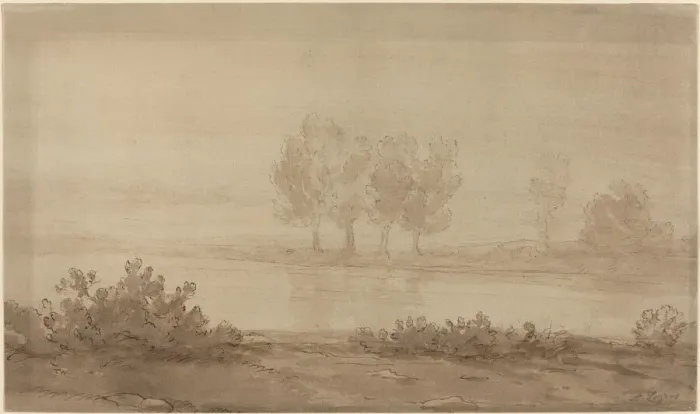 Framed Print : Landscape - Four Trees beyond a River. Creator: Alphonse Legros Framed Print : Landscape - Four Trees beyond a River. Creator: Alphonse Legros