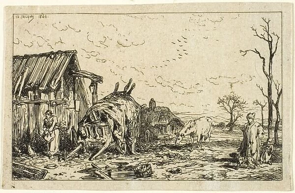Landscape with Unhitched Cart, 1844. Creator: Charles Emile Jacque