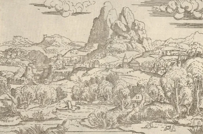 Framed Print : Landscape from Venus Pushing Cupid'frame, 1540-45. Creator: Antonio Fantuzzi Framed Print : Landscape from Venus Pushing Cupid'frame, 1540-45. Creator: Antonio Fantuzzi