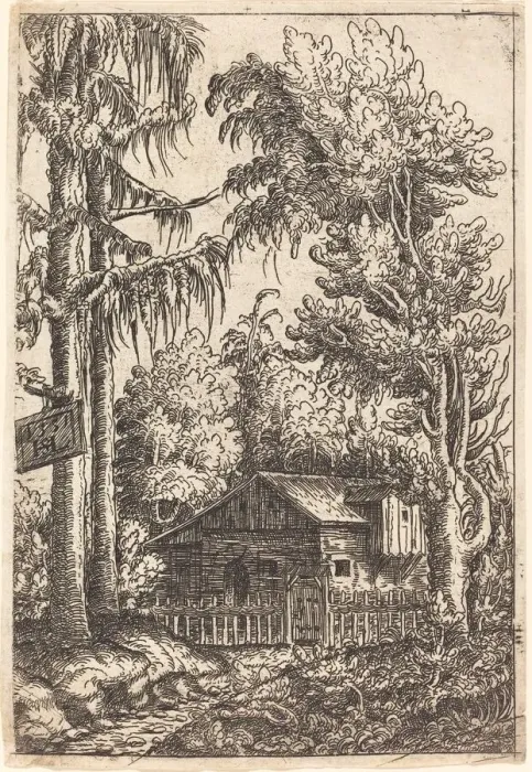 Framed Print : Landscape with View of a Farmers Cottage, 1551. Creator: Hans Sebald Lautensack Framed Print : Landscape with View of a Farmers Cottage, 1551. Creator: Hans Sebald Lautensack