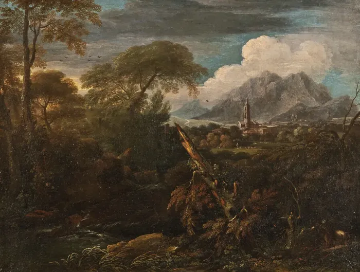 Framed Print : Landscape with a Village, 17th century. Creator: Unknown Framed Print : Landscape with a Village, 17th century. Creator: Unknown