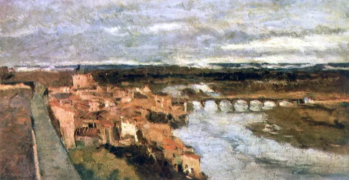 Framed Print : Landscape with Village and Bridge, c1855-1892. Artist: Stanislas Lepine Framed Print : Landscape with Village and Bridge, c1855-1892. Artist: Stanislas Lepine