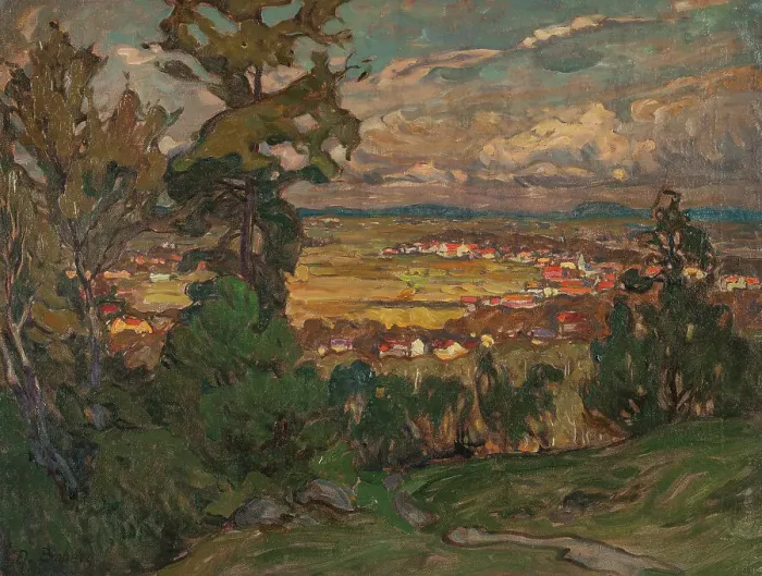 Framed Print : Landscape with a Village. Study from North Norway. Creator: Anna Katarina Boberg Framed Print : Landscape with a Village. Study from North Norway. Creator: Anna Katarina Boberg