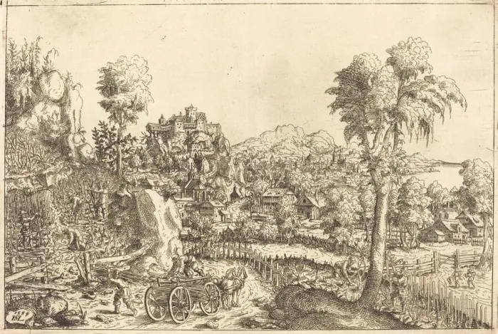 Framed Print : Landscape with a Vineyard, 1559. Creator: Hans Sebald Lautensack Framed Print : Landscape with a Vineyard, 1559. Creator: Hans Sebald Lautensack