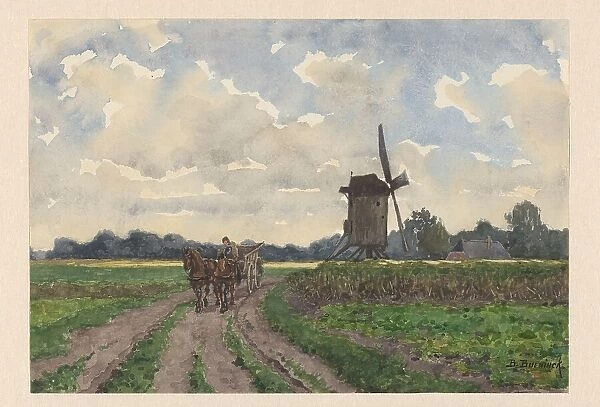 Landscape with mill and wagon in Vorden, 1874-1892. Creator: Bernardus Bueninck