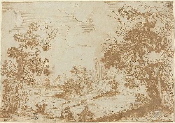 Landscape with Two Washerwomen, 1580s. Creator: Agostino Carracci