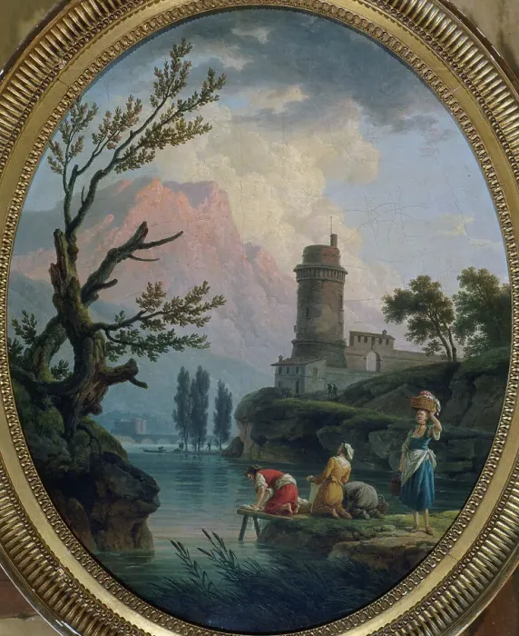 Framed Print : Landscape with washerwomen, 1789. Creator: Claude-Joseph Vernet Framed Print : Landscape with washerwomen, 1789. Creator: Claude-Joseph Vernet