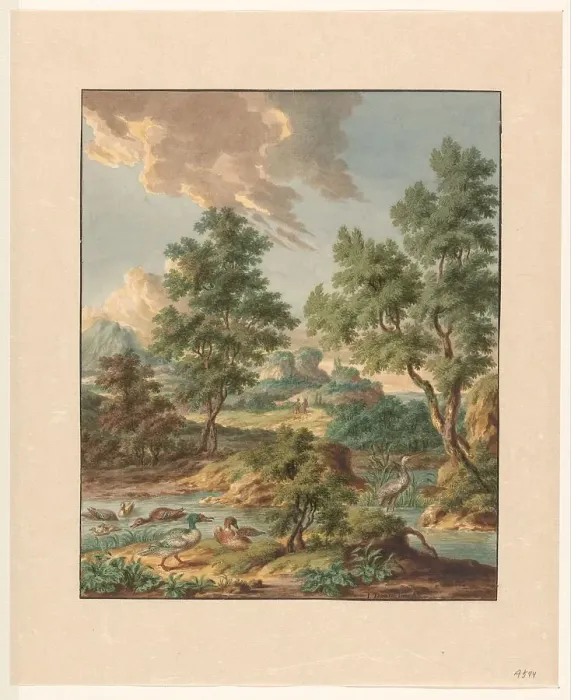 Framed Print : Landscape with water birds in a pool, 1754-1791. Creator: Jan Hendrik Troost van Groenendoelen Framed Print : Landscape with water birds in a pool, 1754-1791. Creator: Jan Hendrik Troost van Groenendoelen