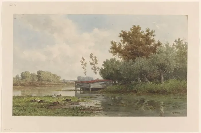 Framed Print : Landscape with water and ducks, 1832-1892. Creator: Willem Roelofs Framed Print : Landscape with water and ducks, 1832-1892. Creator: Willem Roelofs