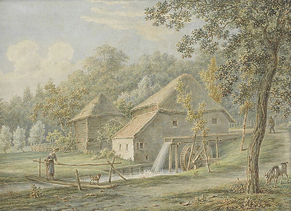 Landscape with water mill, 1789-1859. Creator: Pieter de Goeje