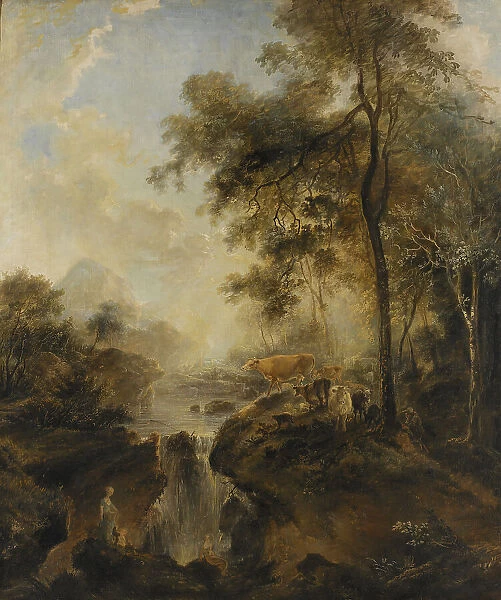 Landscape with a Waterfall and Cattle, 1768. Creator: Elias Martin