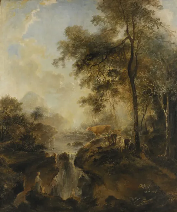 Framed Print : Landscape with a Waterfall and Cattle, 1768. Creator: Elias Martin Framed Print : Landscape with a Waterfall and Cattle, 1768. Creator: Elias Martin