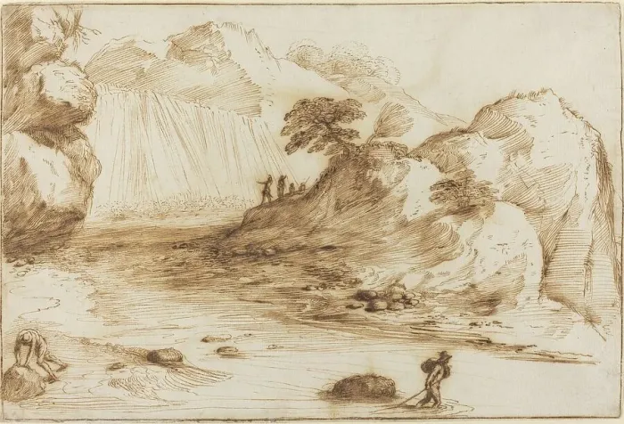 Framed Print : Landscape with a Waterfall. Creator: Guercino Framed Print : Landscape with a Waterfall. Creator: Guercino