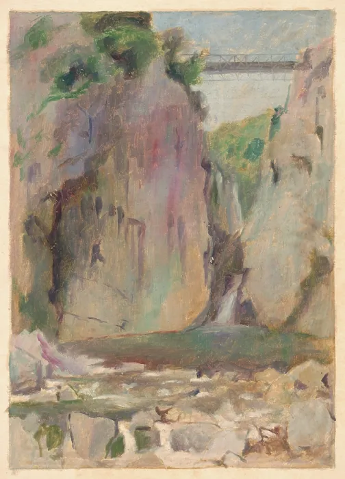 Framed Print : Landscape with a waterfall, early 20th century. Creator: Dezider Czolder Framed Print : Landscape with a waterfall, early 20th century. Creator: Dezider Czolder