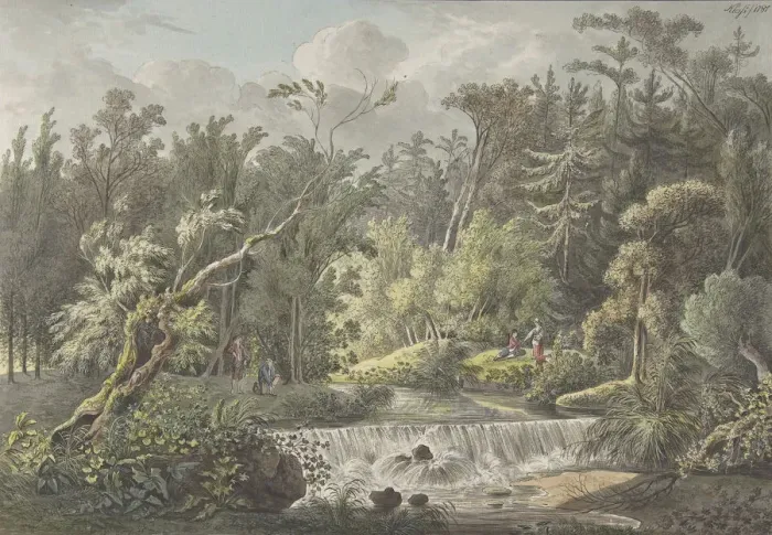 Framed Print : Landscape with Waterfall, late 18th-early 19th century. Creator Framed Print : Landscape with Waterfall, late 18th-early 19th century. Creator