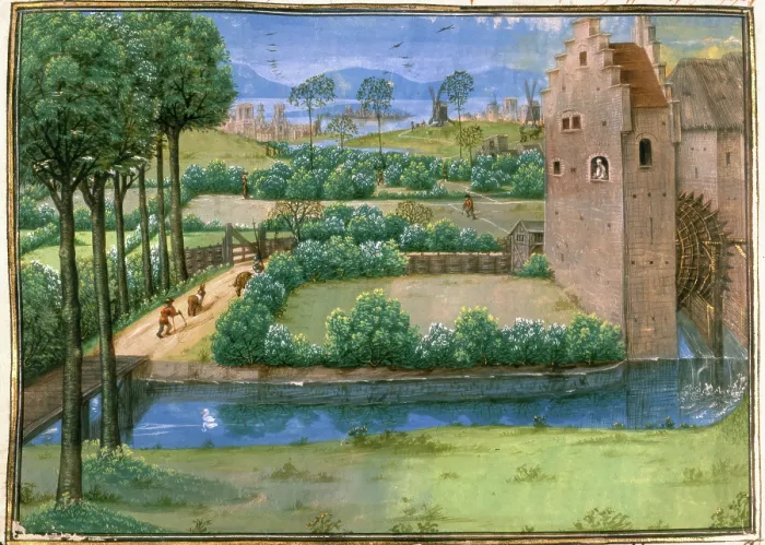Framed Print : Landscape with a watermill, 15th century. Creator: Unknown Framed Print : Landscape with a watermill, 15th century. Creator: Unknown