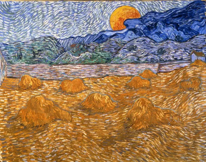 Framed Print : Landscape with wheat sheaves and rising moon, 1889 Framed Print : Landscape with wheat sheaves and rising moon, 1889