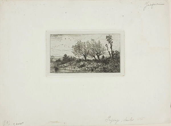 Landscape, Willow Trees, c. 1845. Creator: Charles Emile Jacque