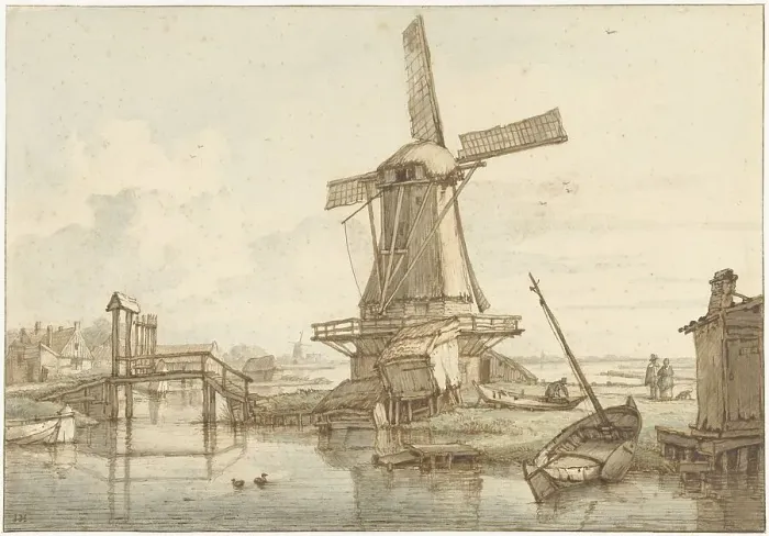 Framed Print : Landscape with windmill, 1776-1822. Creator: Jan Hulswit Framed Print : Landscape with windmill, 1776-1822. Creator: Jan Hulswit