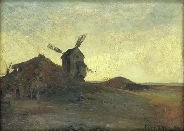 Framed Print : Landscape with windmill, 1900. Creator: Alois Kalvoda Framed Print : Landscape with windmill, 1900. Creator: Alois Kalvoda